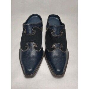 Vintage Western Cowboy Boot Mules Size 8 Clogs Chunky Heel Leather Suede Boho